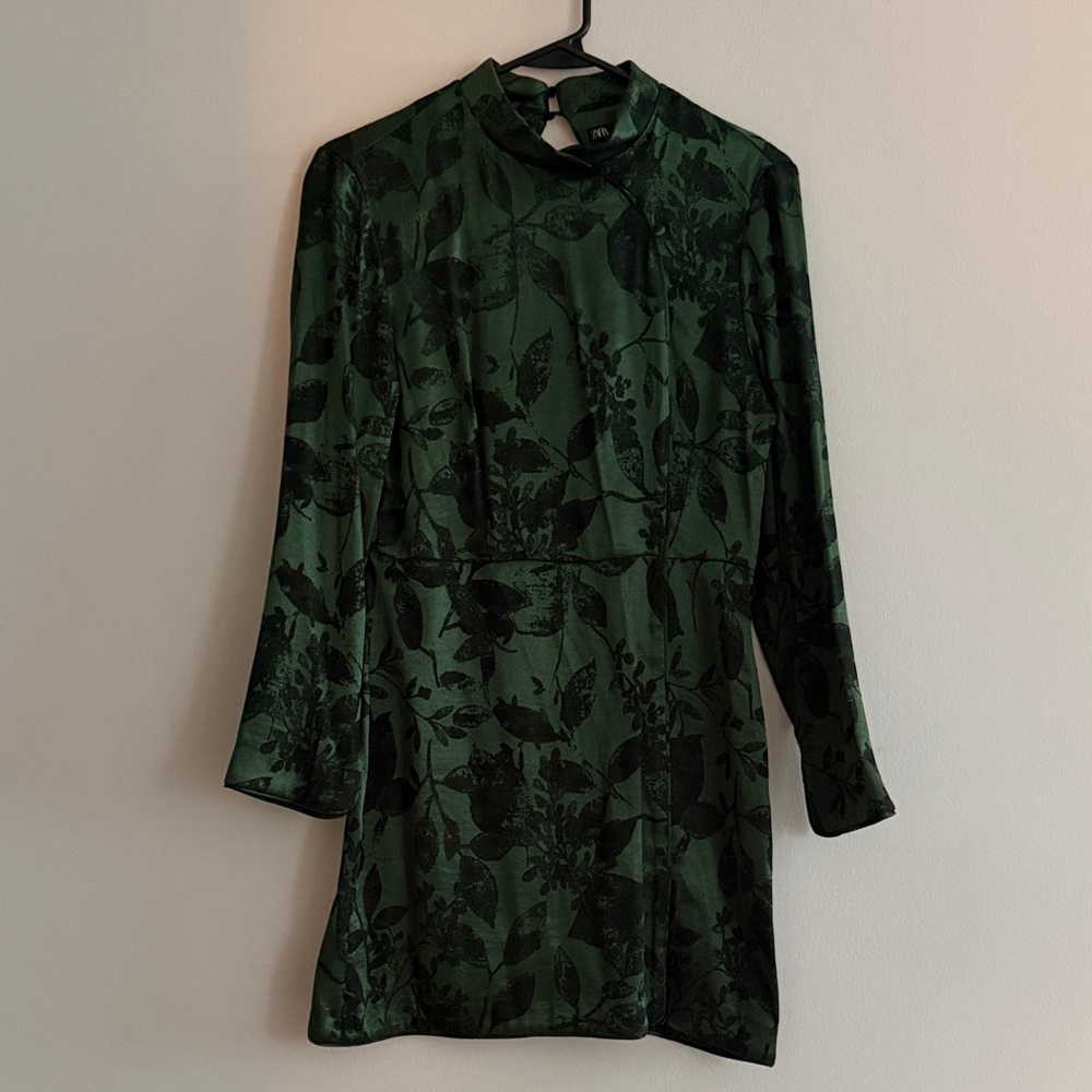 Zara Dark Green Floral Mini Dress